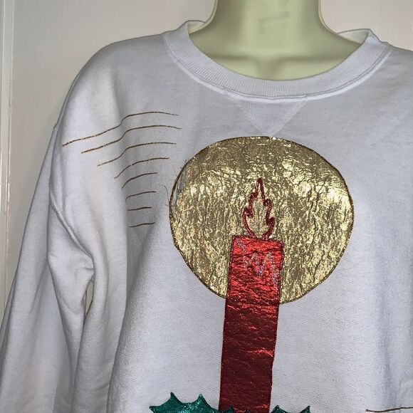 Vtg handmade Christmas candle white sweatshirt - Picture 2 of 13